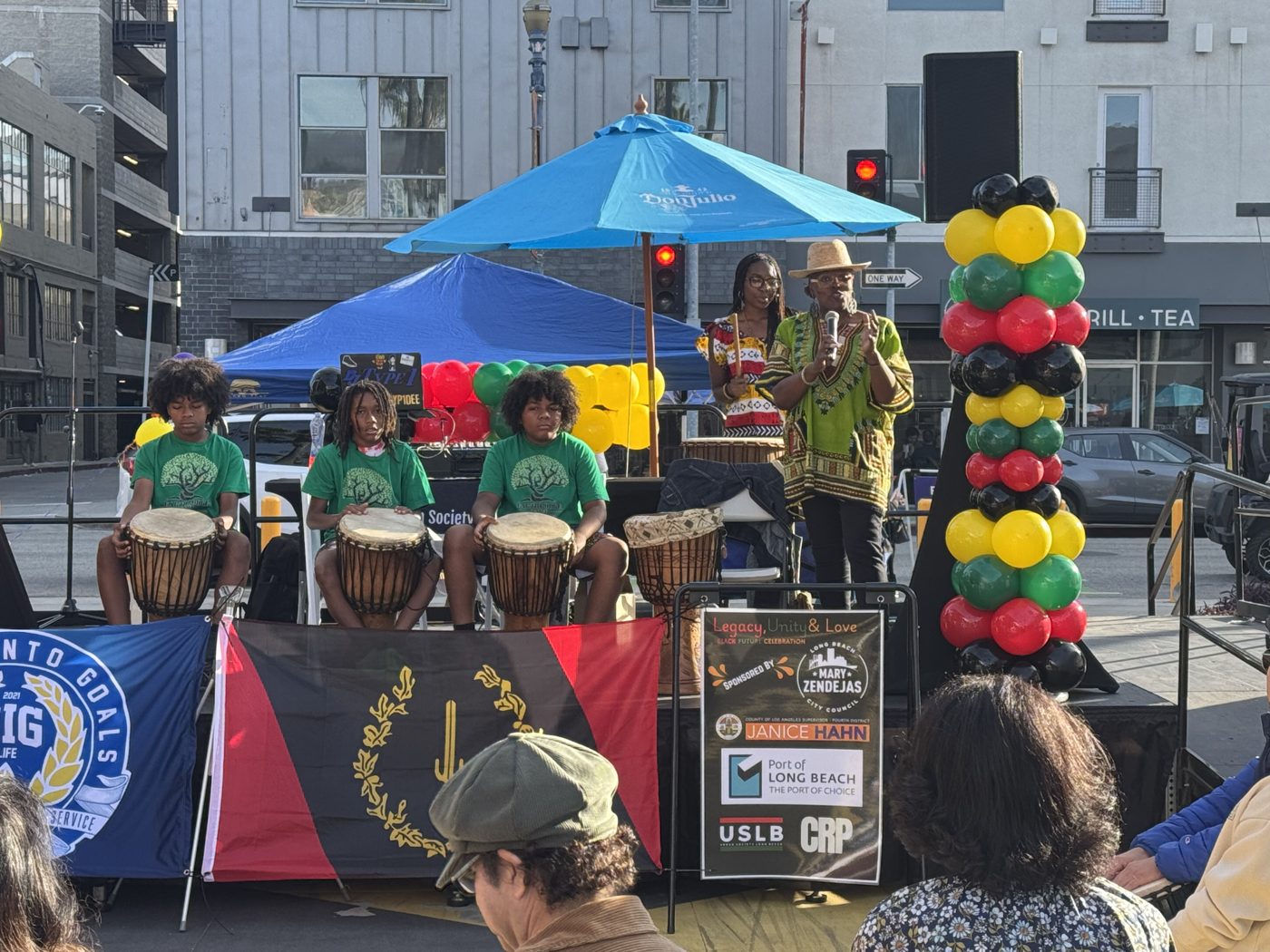 Youth drummers performing on stage at the Black Future Month Celebration