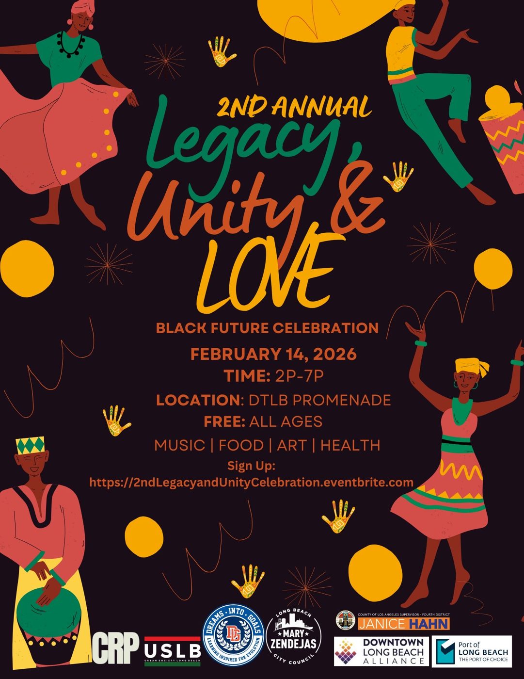 Event flyer for the 2nd Annual Legacy, Unity and Love Black Future Celebration
